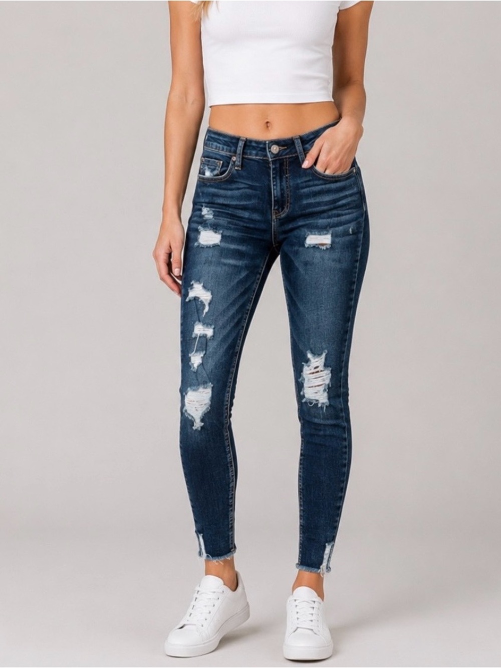 Vigoss Ace Super Skinny  Distressed Dark Indigo Jeans (28)